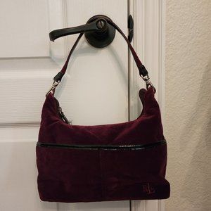 Beautiful rich purple soft velvet Lauren Ralph Lauren shoulder bag with zipper